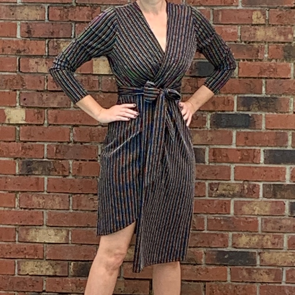 Sam Edelman Rainbow Faux Wrap Metallic Dress -Sz 2
